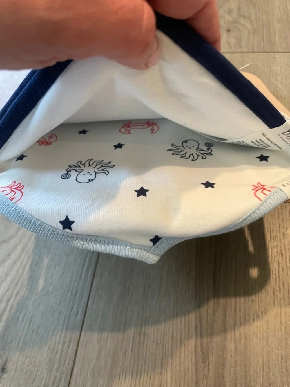 Rae Dunn Baby Light Blue Whale Bandana Bibs with Navy Trim - Set of 3